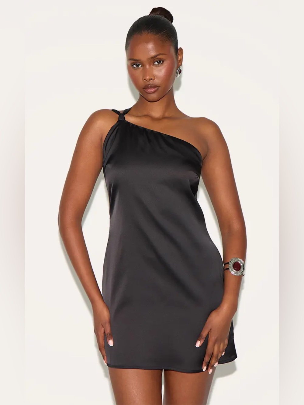 NWT Pretty Little Thing Satin One Shoulder Tie Back Mini Dress